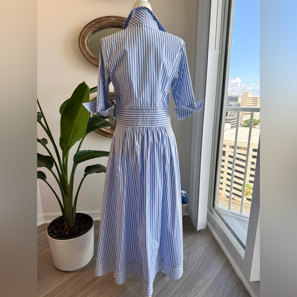 CK Bradley Blue Striped Midi Shirt Dress - Classic Button-Front - Picture 2 of 9